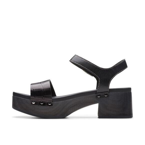 NWOT Clarks Sivanne Bay Heeled Sandal US 9 Black Leather Chunky Heel Boho - Picture 3 of 12